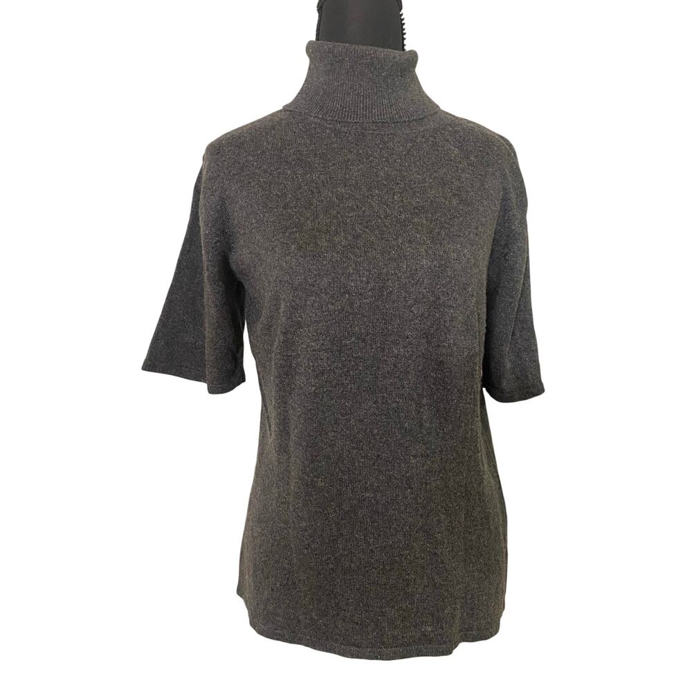 Silk Club Collection Silk Cashmere Turtleneck Sweater Large Gray Quiet Luxury